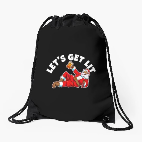 Lets get lit christmas Drawstring Bags