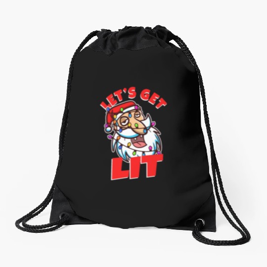 Lets get lit christmas Drawstring Bags