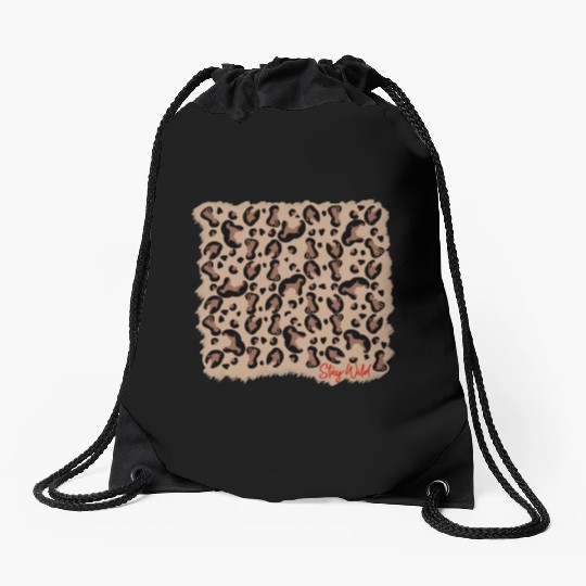 Vizsla leopard print stay Wild Drawstring Bags