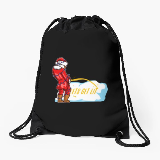 Lets get lit christmas Drawstring Bags
