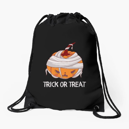 Trick or treat angry pumpkin Drawstring Bags