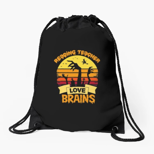 Reading teacher love brains Drawstring Bags