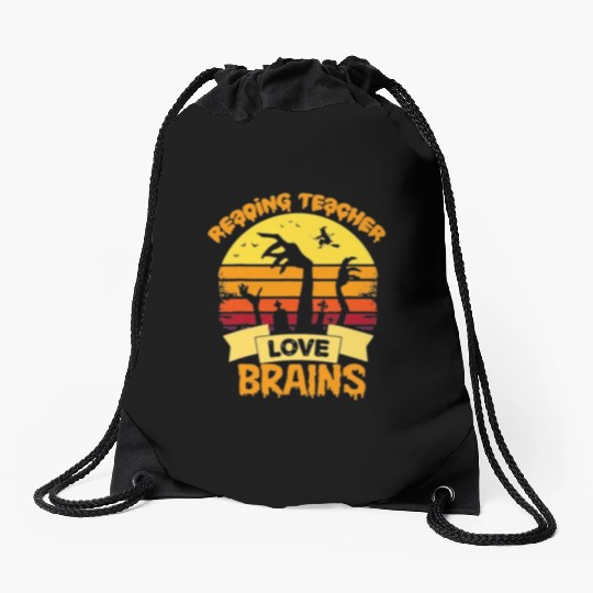 Reading teacher love brains Drawstring Bags