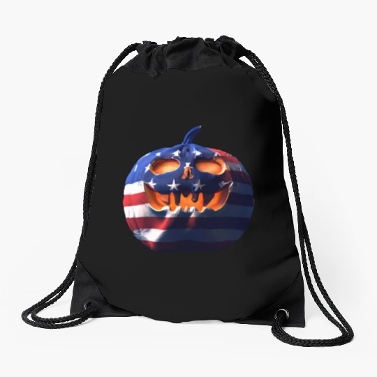 Halloween Pumpkin USA Drawstring Bags