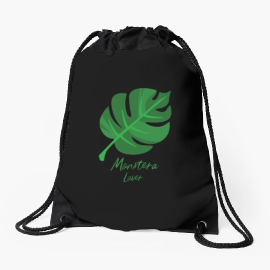 Monstera leaf Love plants green plants gift idea Drawstring Bags