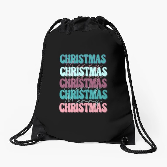 Merry Christmas Groovy Retro Vintage Drawstring Bags