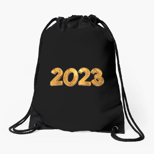 happy new year 2023 gold text with transparent Drawstring Bags