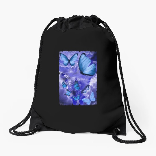 Blue Butterflies Lightning Butterfly Lover Drawstring Bags