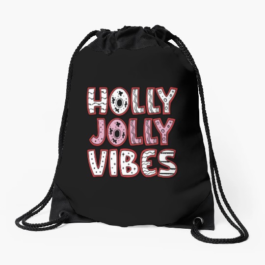 Holly jolly vibes Drawstring Bags