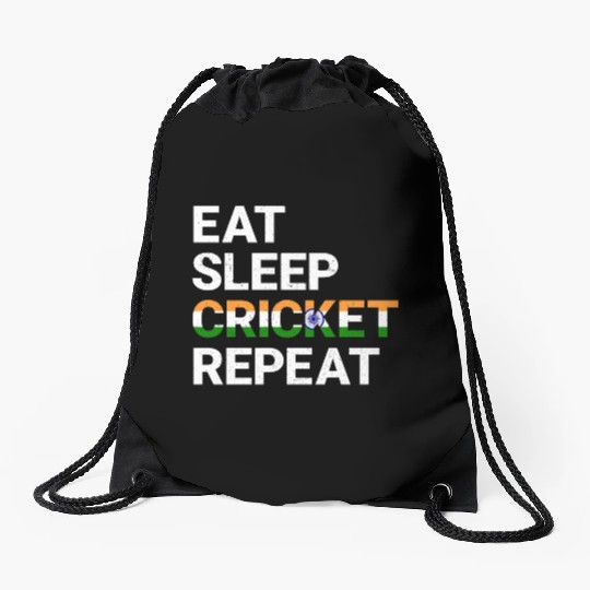 Eat Sleep Cricket Repeat IND Flag Sports Gift Drawstring Bags