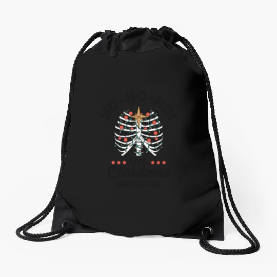 Christmas Holiday Skeleton Rib Cage Radiology Drawstring Bags