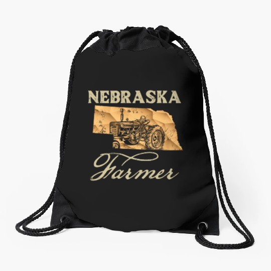 Nebraska Farmer Tractor Lover State Map Farming Lo Drawstring Bags