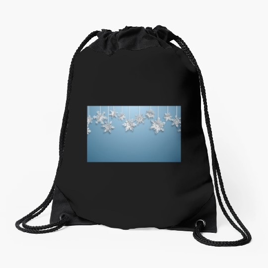 Elegant Hanging Snowflakes Light Blue Drawstring Bags