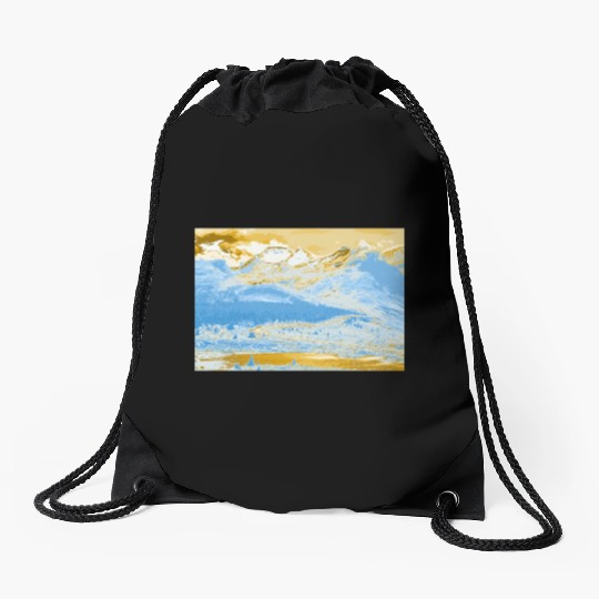 Golden Blue Mountain Lake Drawstring Bags