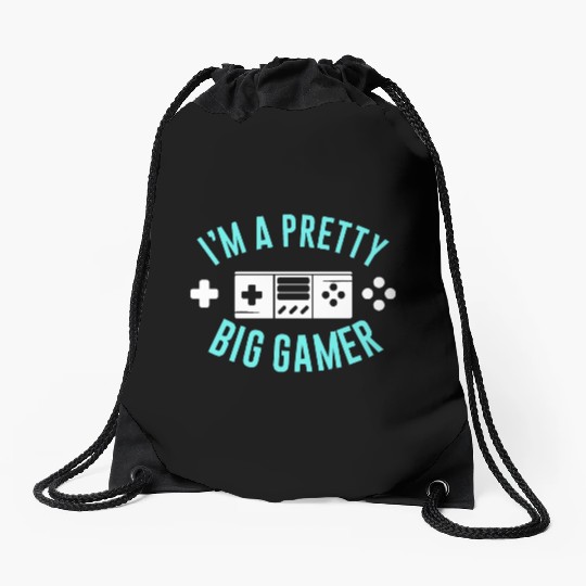 Pretty Big Gamer Video Game Player Gaming Gifts Drawstring Bags