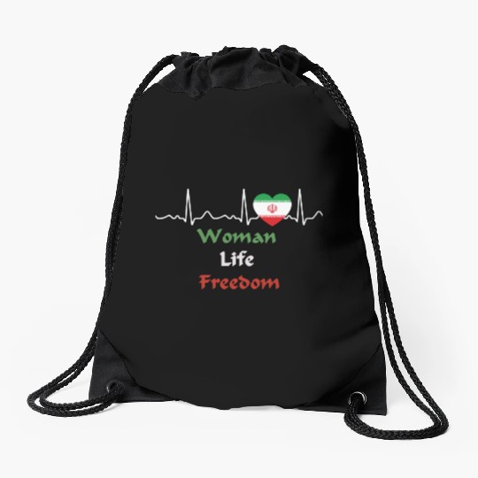 Iran - heartbeat, heart line, woman, life, freedom Drawstring Bags