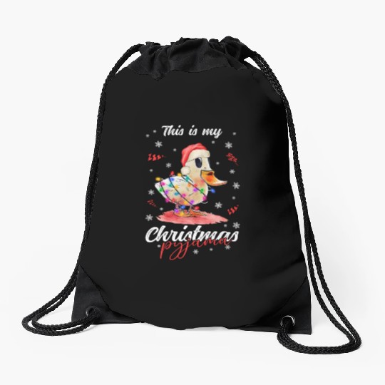 Winter Christmas Pyjama Duck Drawstring Bags