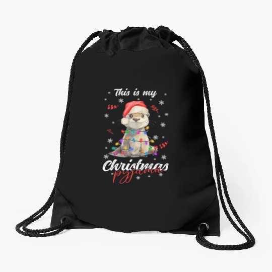 Winter Christmas Pyjama Otter Drawstring Bags
