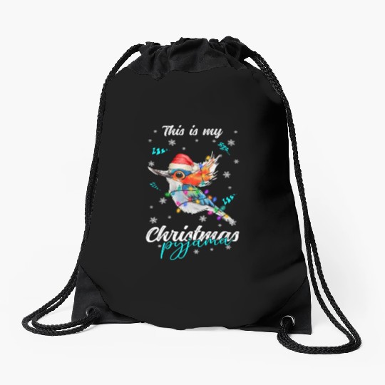 Winter Christmas Pyjama Hummingbird Drawstring Bags