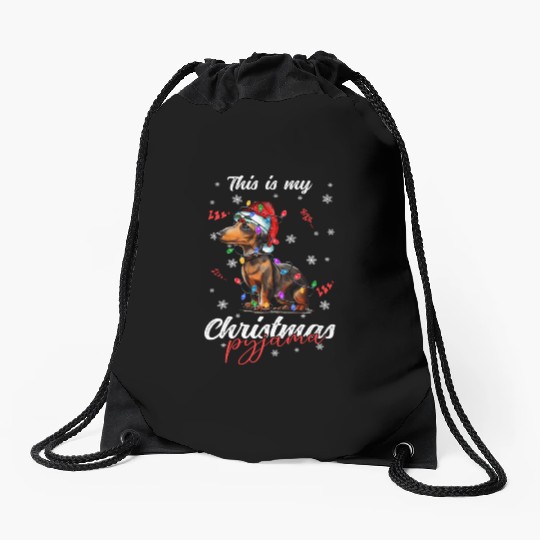 Winter Christmas Pyjama Dachshund Drawstring Bags