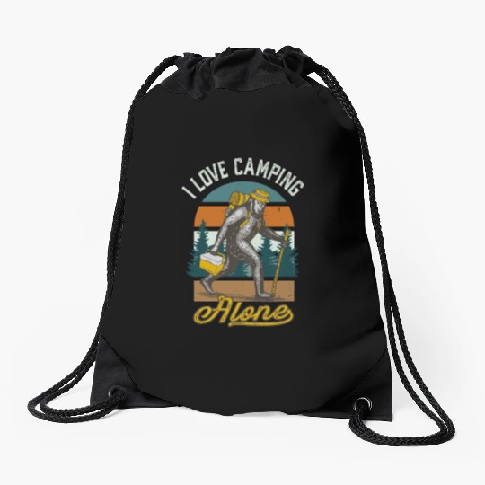 I Love Camping Solo Bigfoot Sasquatch Drawstring Bags