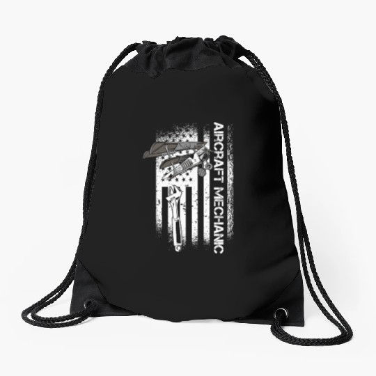 Aircraft Mechanic Us Flag Drawstring Bags