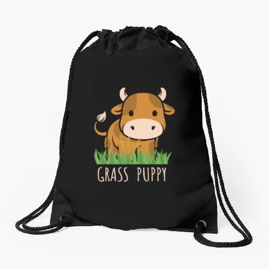 Scottish Highland Cow Grass Puppy Cow Whisperer Drawstring Bags