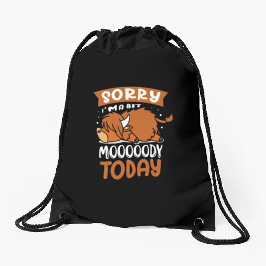 Sorry I'm A Bit Moody Today Highland Cow Drawstring Bags