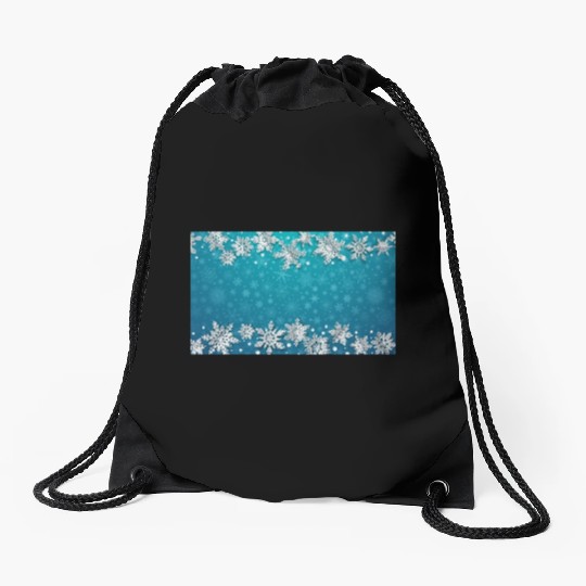 Elegant Teal Winter Snowflakes Pattern Drawstring Bags