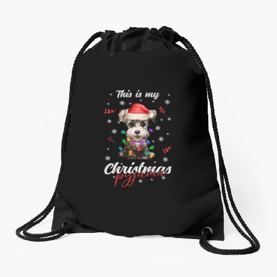 Winter Christmas Pyjama Miniature Schnauzer Drawstring Bags