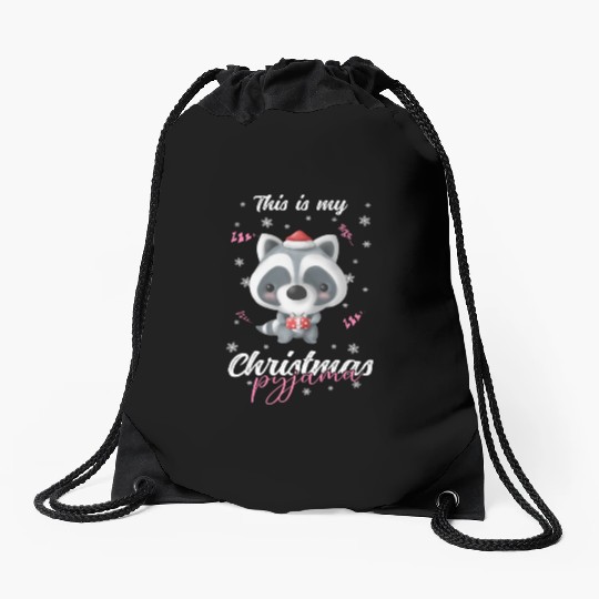 Winter Christmas Pyjama Raccoon Drawstring Bags