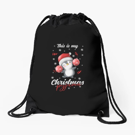 Winter Christmas Pyjama Penguin Drawstring Bags