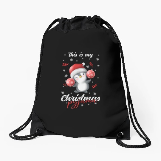 Winter Christmas Pyjama Penguin Drawstring Bags