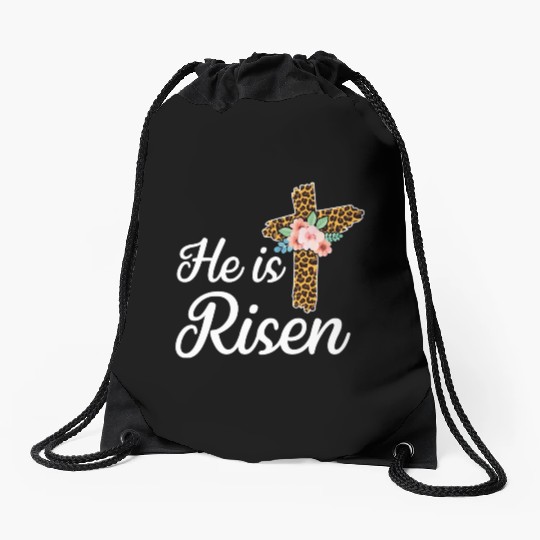 He Is Risen Jesus Christ Cross Easter Sunday Drawstring Bags