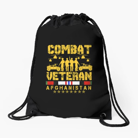 Combat Veteran Afghanistan Proud Us Drawstring Bags