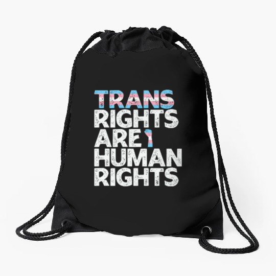 LBGT Flag Gay Pride Trans rights are human rights Drawstring Bags
