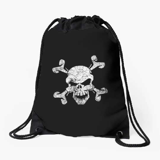 Distressed Skull And Crossbones Drawstring Bags