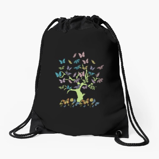 Colorful Butterflies Forest Nature Trees Drawstring Bags