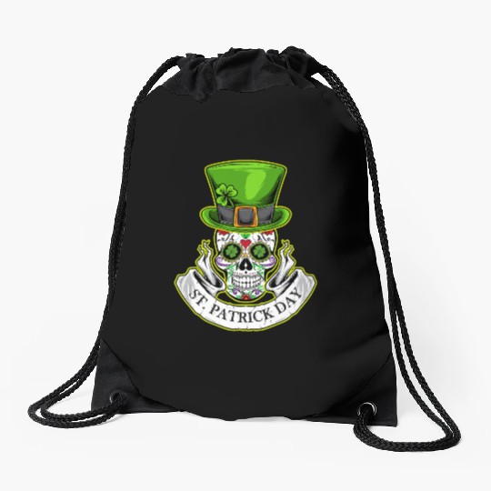 Sugar Skull | St Patrick Day | Lucky Charm Irish Drawstring Bags