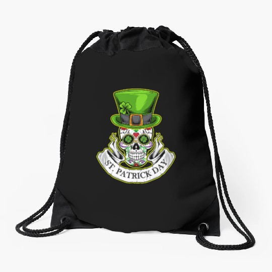 Sugar Skull | St Patrick Day | Lucky Charm Irish Drawstring Bags