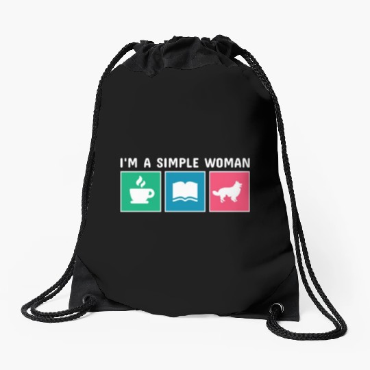 Coffee Books Border Collie I'm A Simple Woman Drawstring Bags