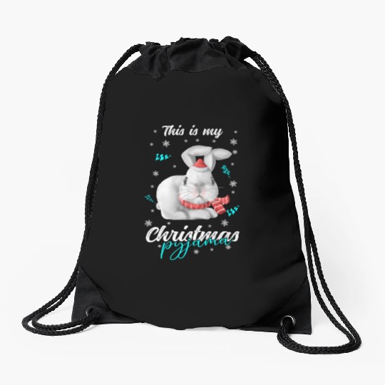 Winter Christmas Pyjama rabbit Drawstring Bags