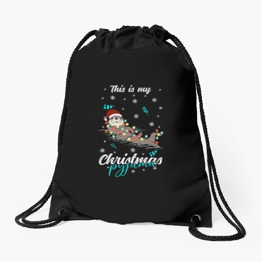 Winter Christmas Pyjama Otter Drawstring Bags