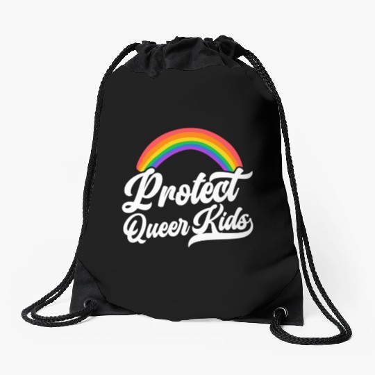 Protect The Queer Kids Rainbow Pride Month Drawstring Bags