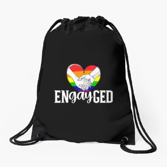 Engayged Rainbow Pride Month LGBTQ Gay Pride Drawstring Bags