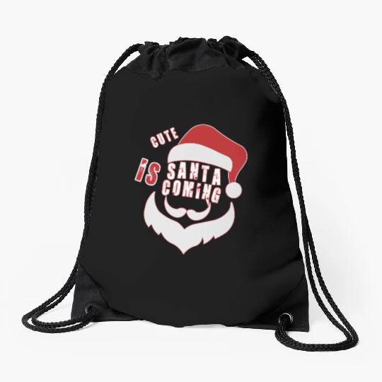 Christmas Cute Santa Is Coming Santa Candy Cane Drawstring Bags