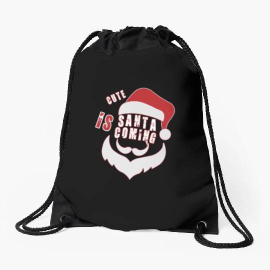 Christmas Cute Santa Is Coming Santa Candy Cane Drawstring Bags