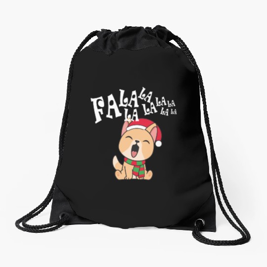 Cute Christmas Dog Singing Fa la la la Song Drawstring Bags