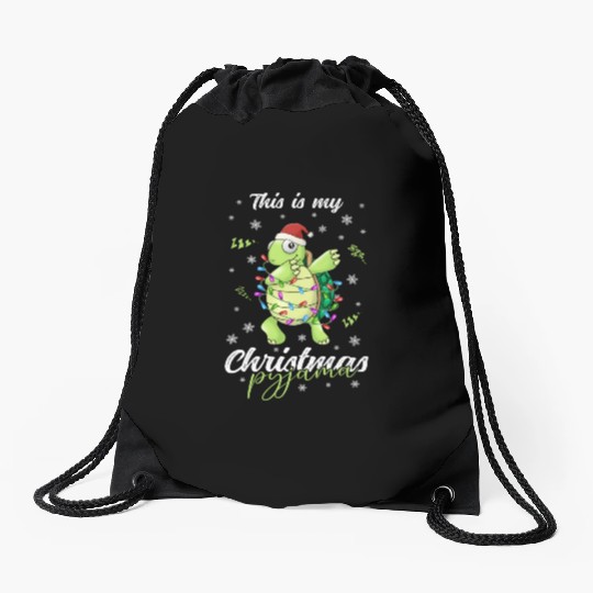 Winter Christmas Pyjama Turtle Drawstring Bags