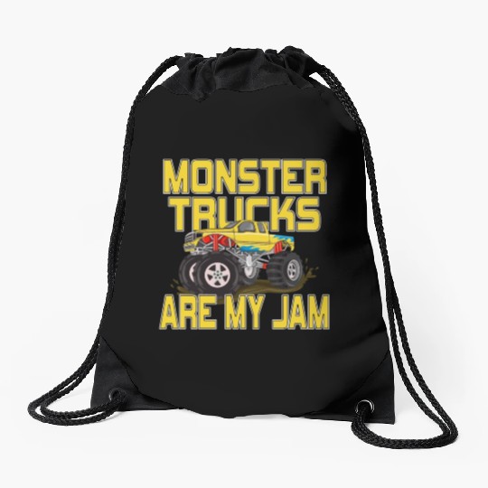 Monster Trucks Are My Jam Vintage Retro Drawstring Bags